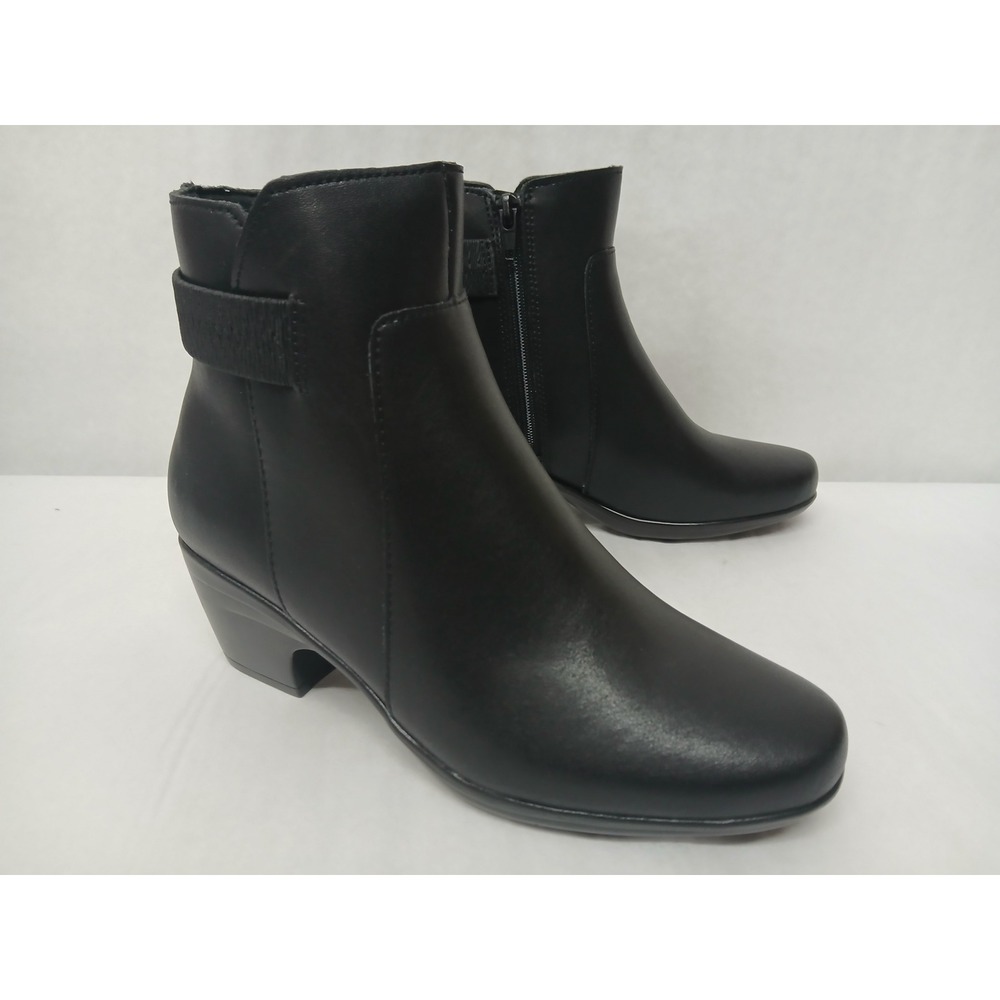 Clarks Emily Holly Black Leather Ankle Boots 26168118 Women's Size 6M Block Heel